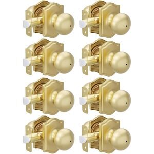 8 Pack Gold Privacy Door Knobs Interior Bedroom Bathroom Lock